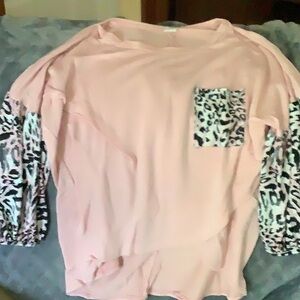 Pink Top with Leopard Print Sleeves